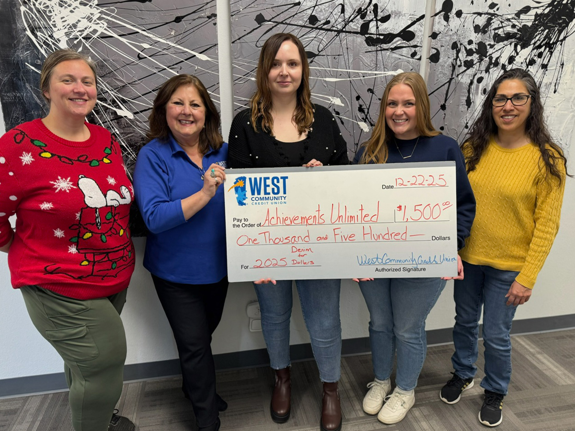 Denim for Dollars donation for Achievements Unlimited.