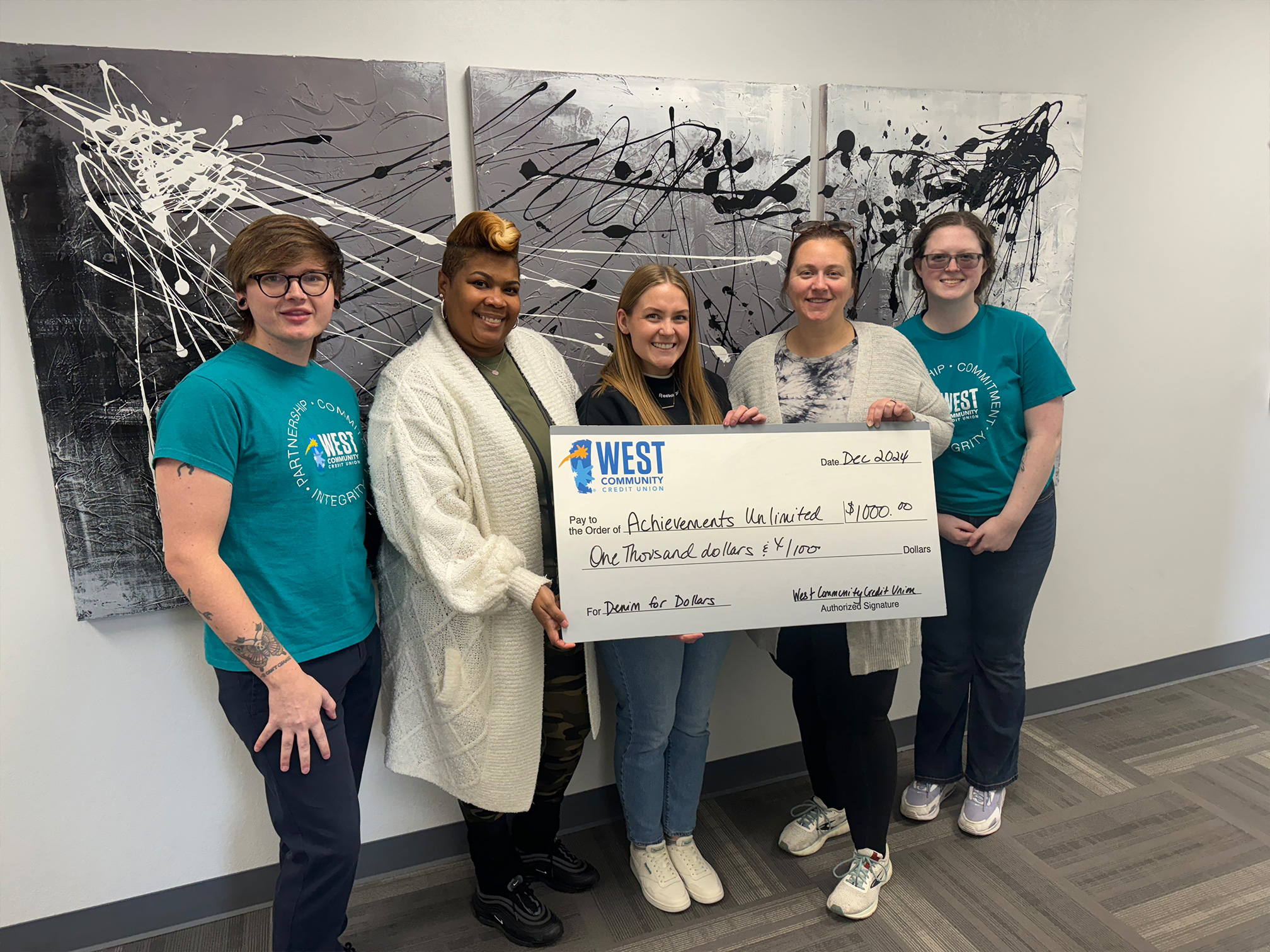 Denim for Dollars donation for Achievements Unlimited.